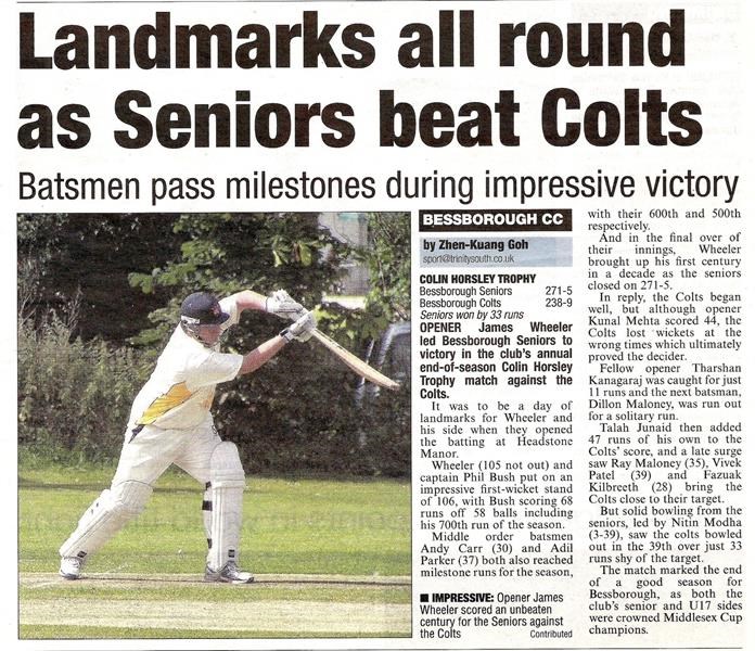 Landmarks all round as Seniors beat Colts 